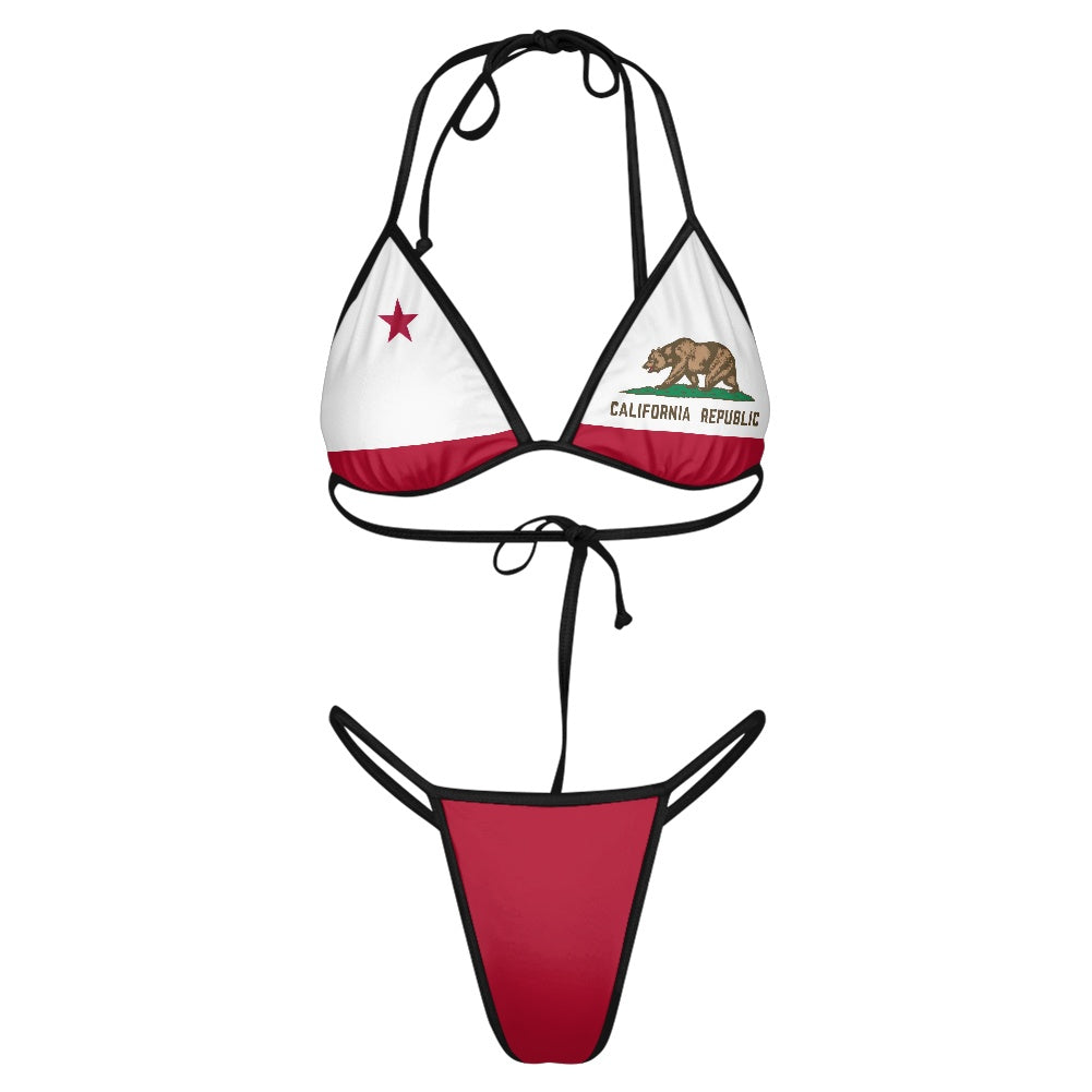 California Flag Inspired Women's Triangle Bikini with Thong Bottom