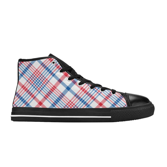 USA/American Flag Inspired Plaid Pattern Kid's High Top Canvas Shoes