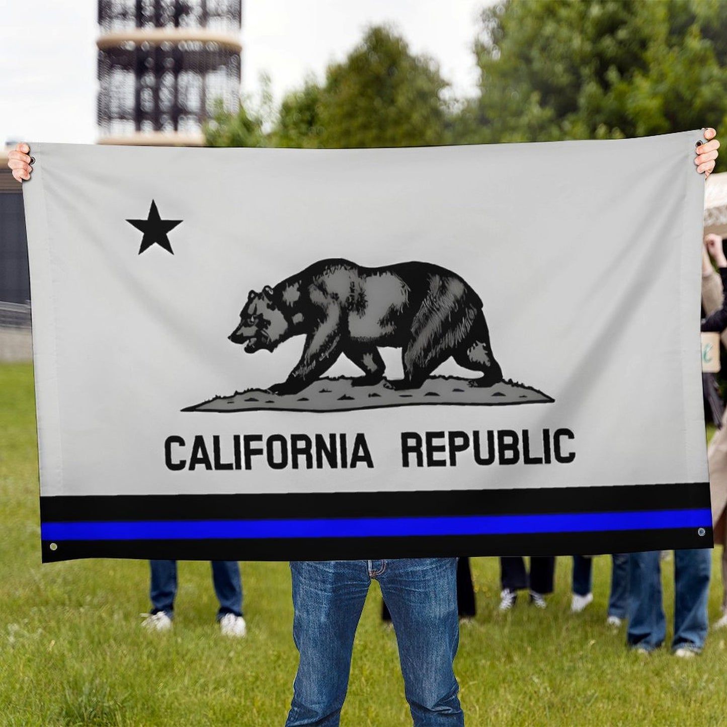 California Thin Blue Line Flag Inspired Wall Mount Flag with Four Grommets (35x59 in)