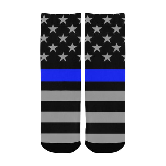 Thin Blue Line Flag Inspired (subdued) Kid's Custom Socks (Made in the USA)