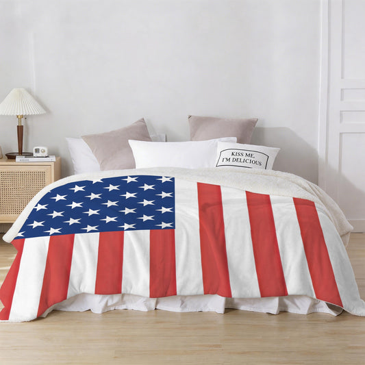USA/American Flag Inspired (Vertical) Sherpa Fleece Blanket 90" x 108" | Prtinted in the USA