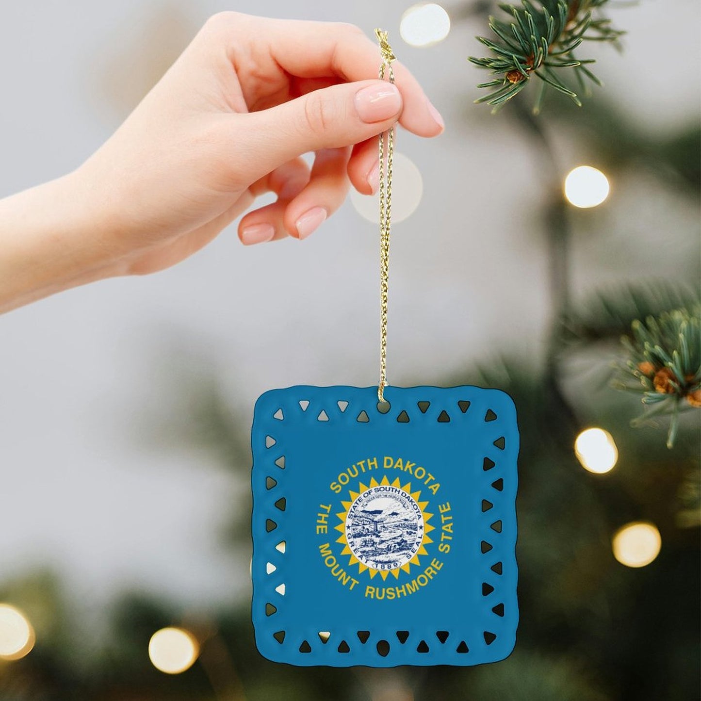 South Dakota Flag Inspired Square Ceramic Ornament Made in the USA