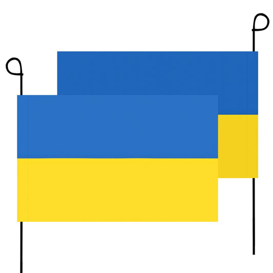 Luv My Flag Ukraine flags with black garden flag stands.