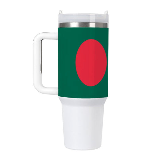 White travel mug featuring Bangladeshi flag design by [Brand].