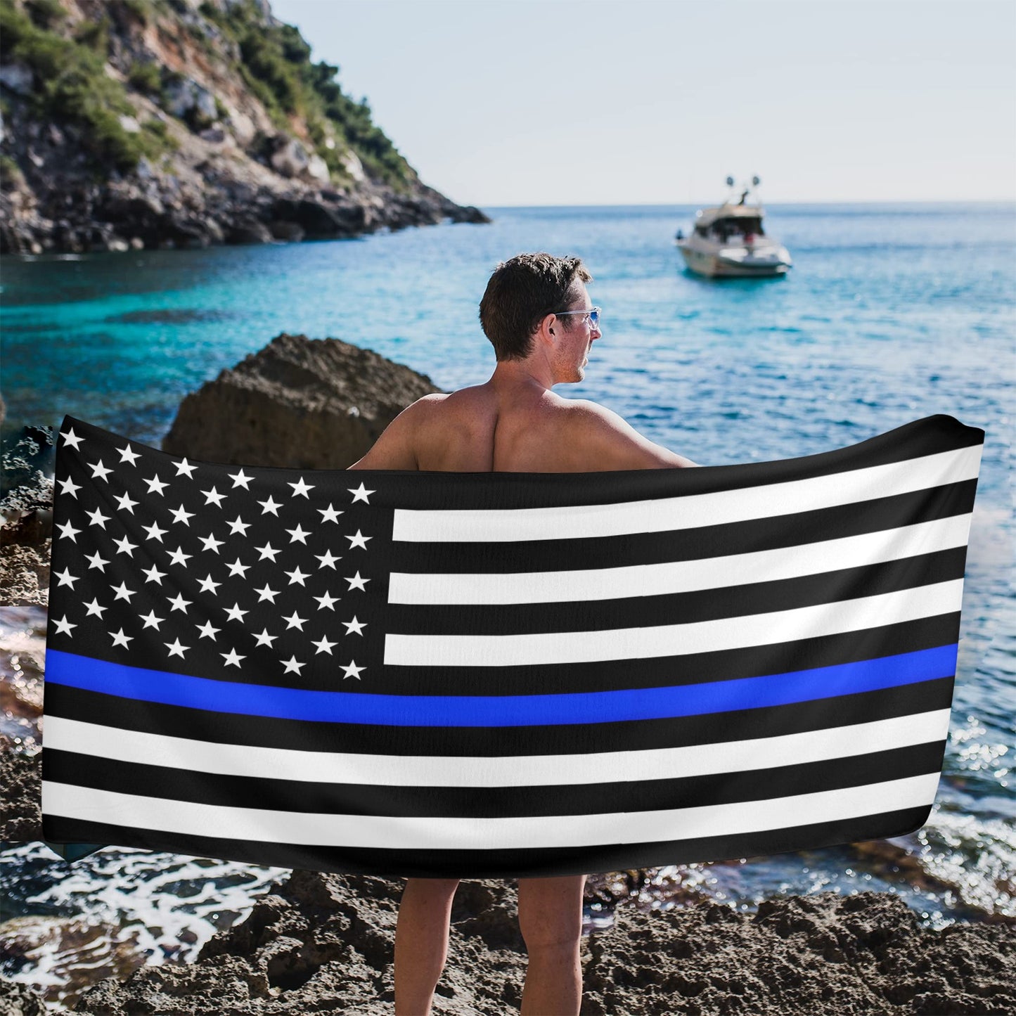 Thin Blue Line Flag Beach Towel 31"x71" (Made in USA)