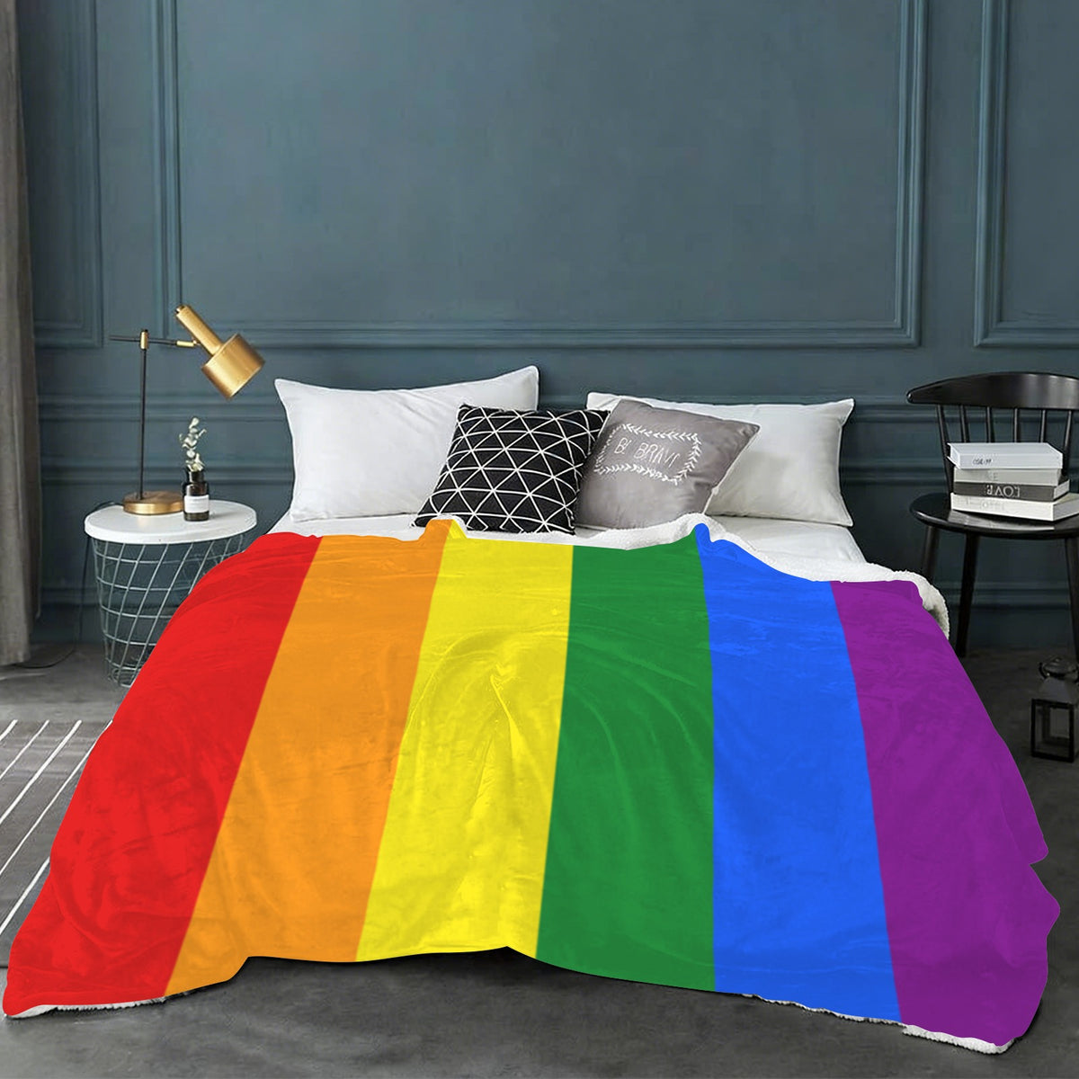 Rainbow Flag Inspired Sherpa Fleece Blanket 90" x 108" | Prtinted in the USA