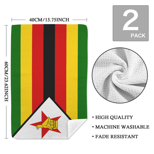 Zimbabwe Flag Inspired Kitchen Towel 40X60cm Pack of 2) | Printed In the USA