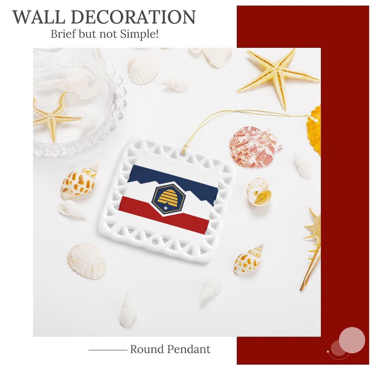 Utah Flag Inspired Square Ceramic Ornament Made in the USA