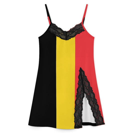 Germany Flag Inspired Women's Lace Slit Cami Pajama Dress