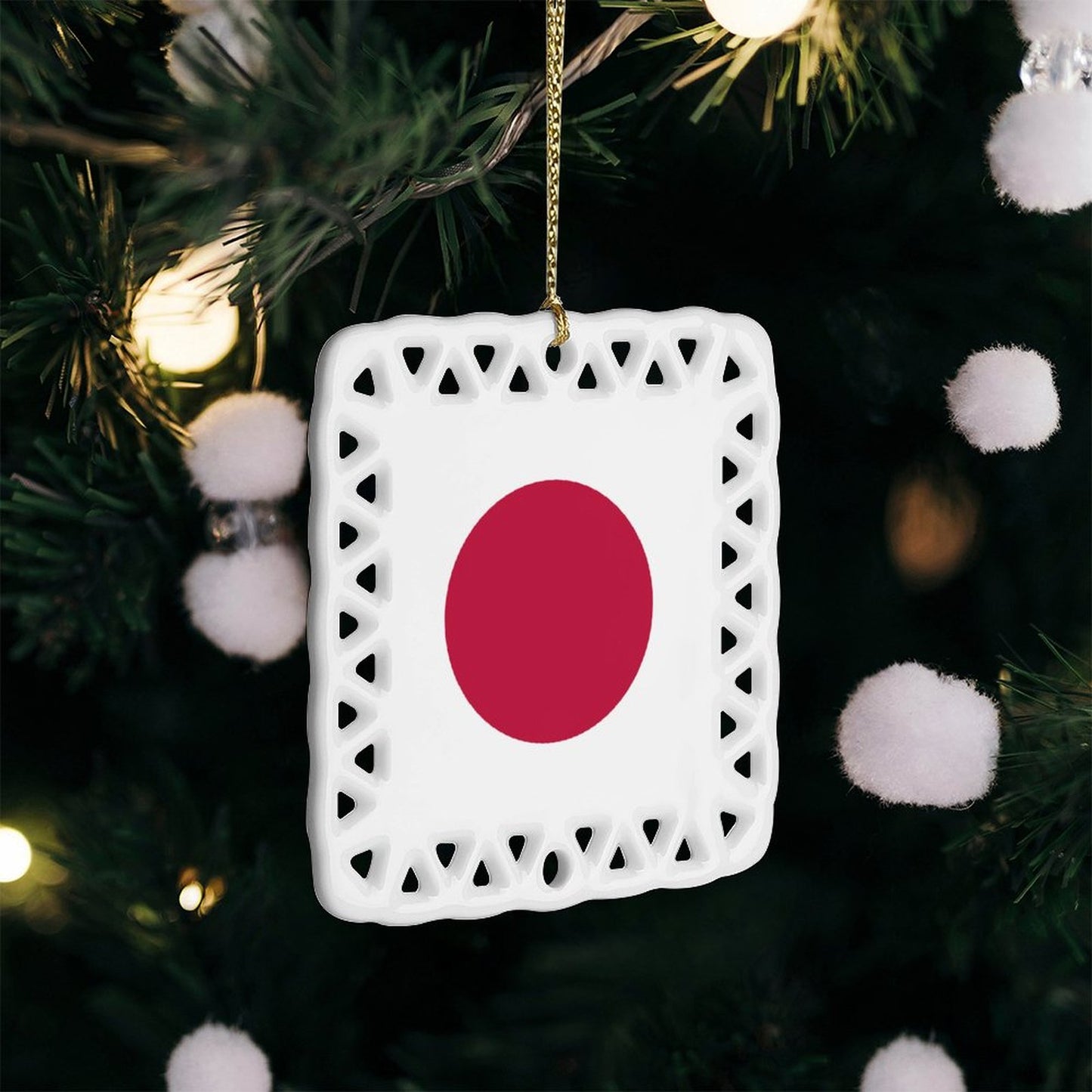 Japan Flag Inspired Square Ceramic Ornament Made in the USA