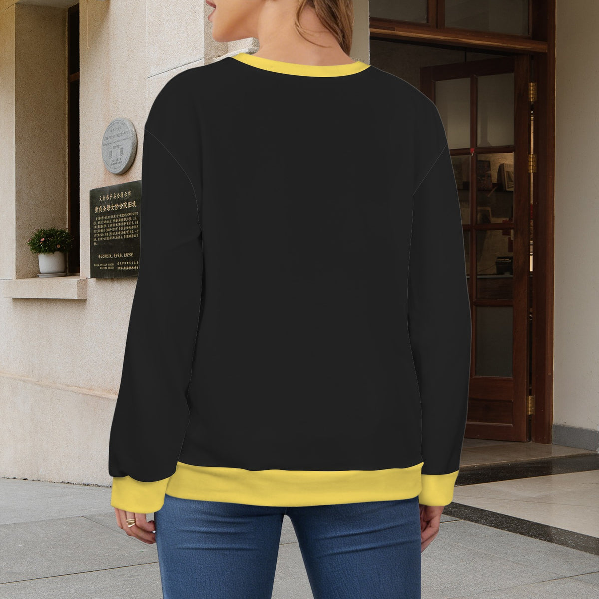 Thin Gold Line Flag Inspired Women's Crew Neck Sweater Printed in the USA