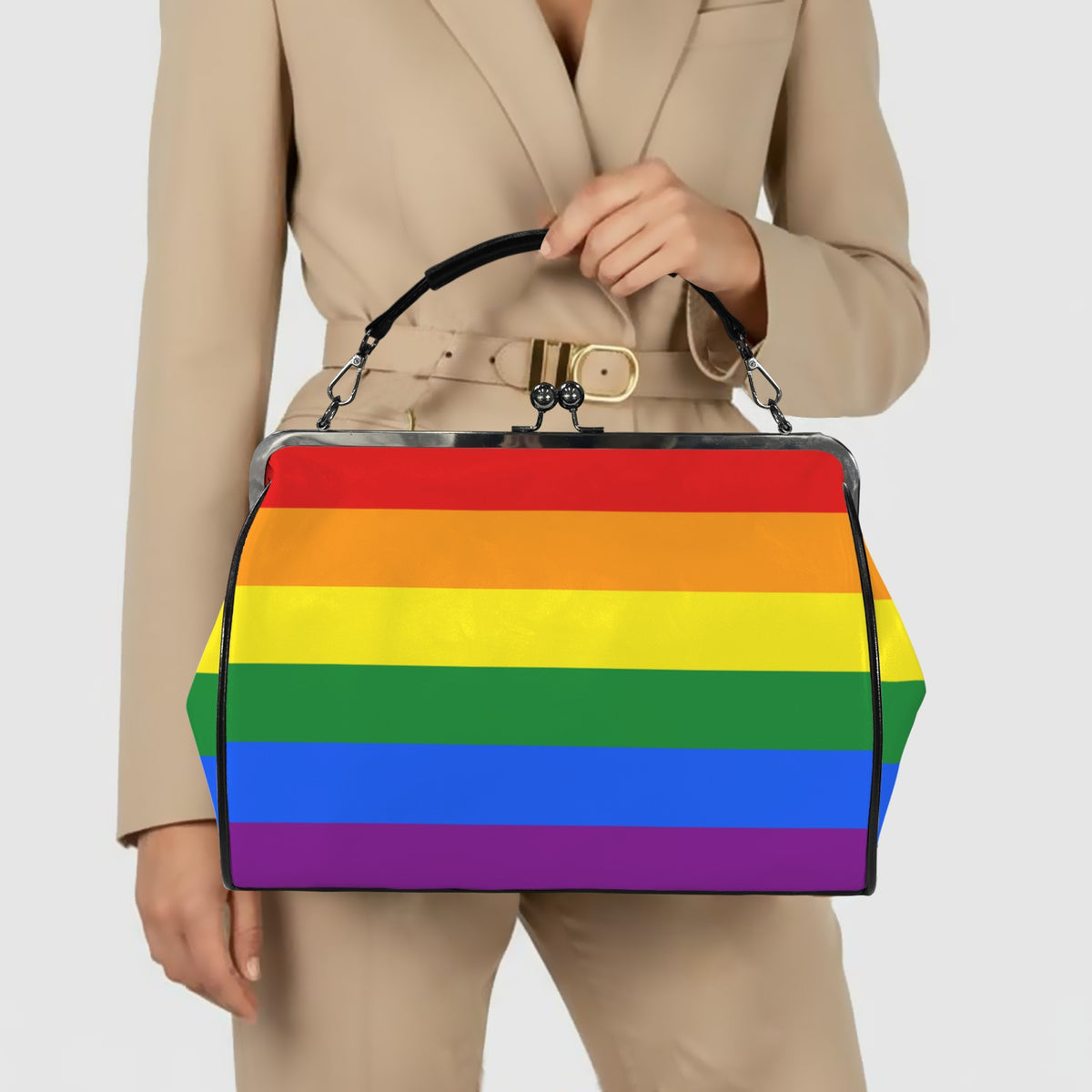 Rainbow Flag Inspired Kisslock Crossbody Shoulder Bag-Large (Model 1752)