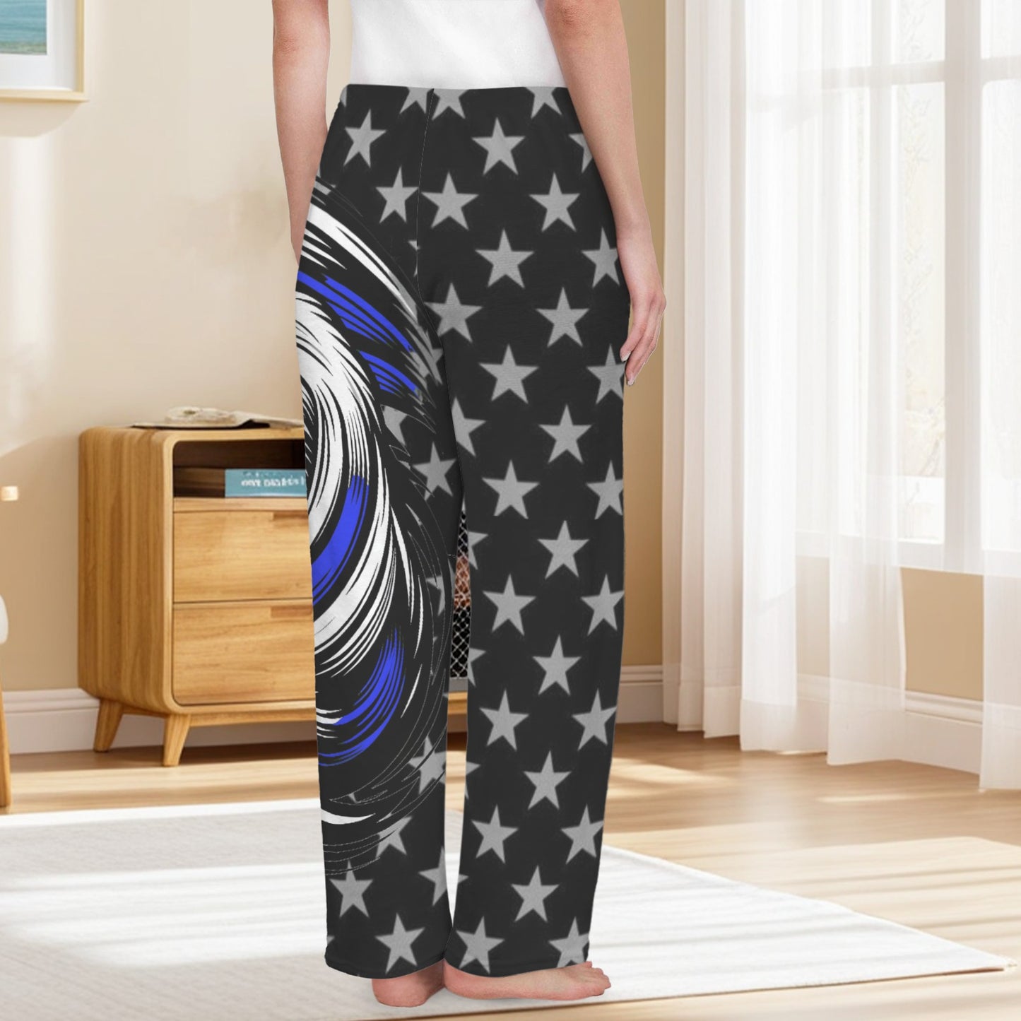 Thin Blue Line Flag Inspired Eagle Women's Flannel Pajama Trousers Made in the USA