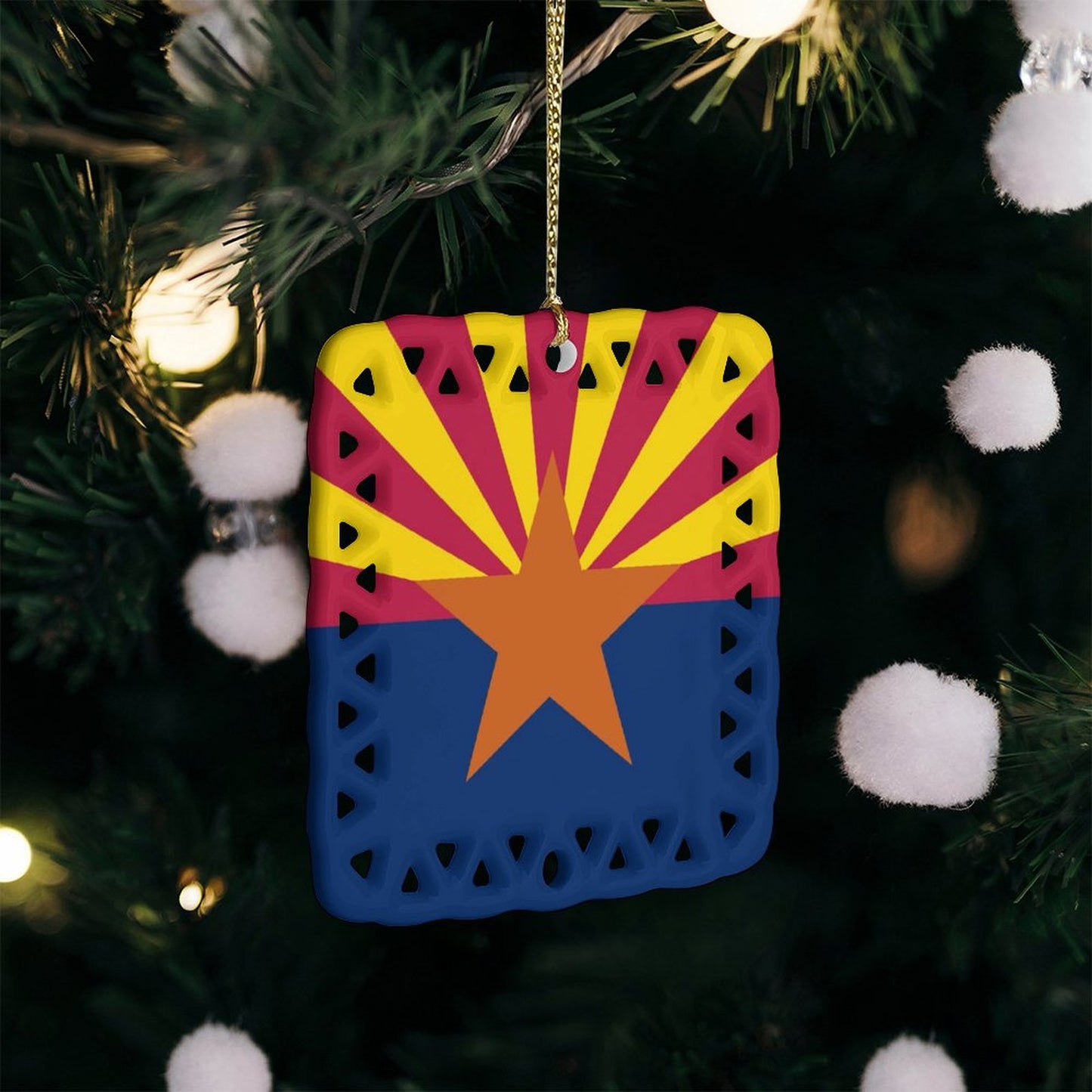 Arizona Flag Inspired Square Ceramic Ornament Made in the USA