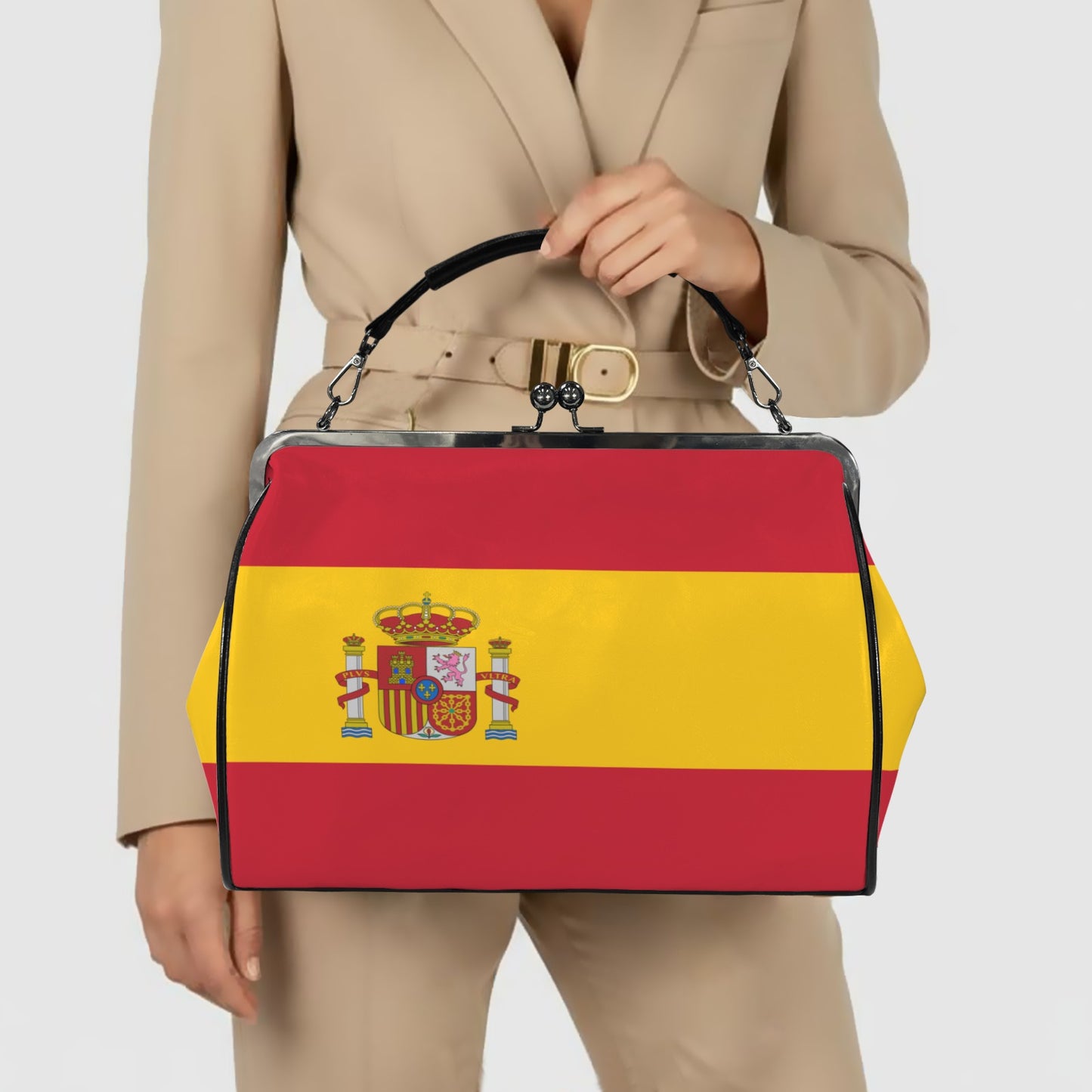 Spain Flag Inspired Kisslock Crossbody Shoulder Bag-Large