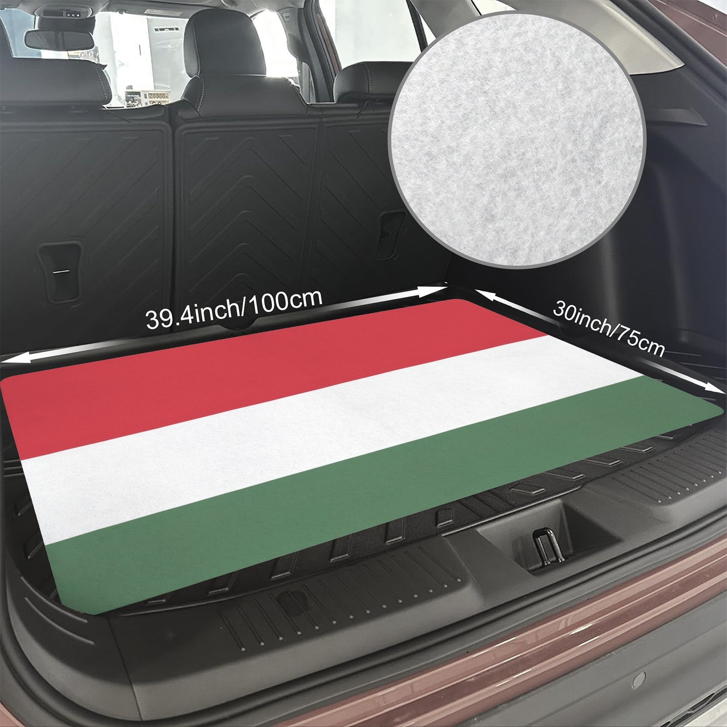 Hungary Flag Inspired Car Trunk Mat 100 × 75 cm / 39.4 × 30 in Printed in the USA