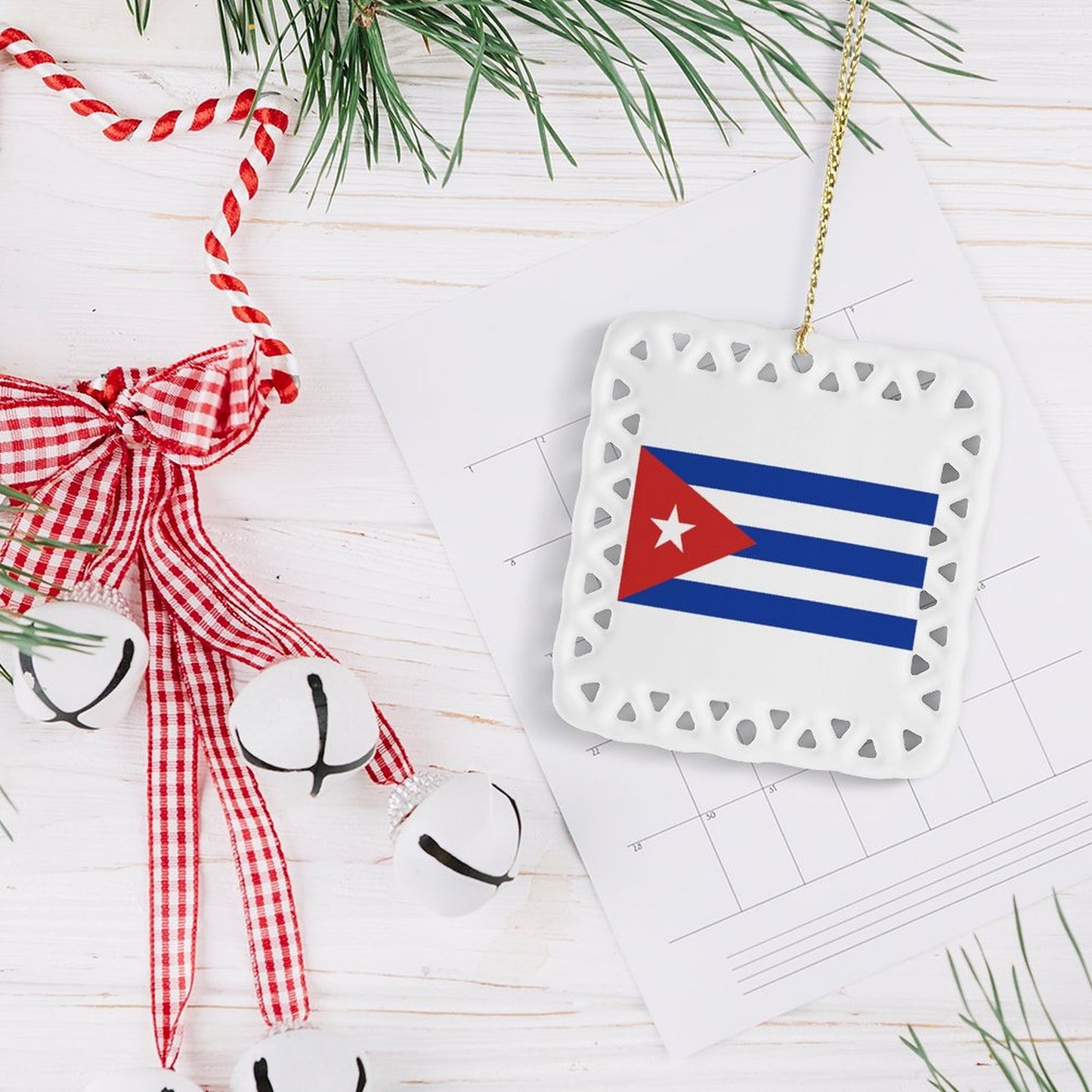 Cuba Flag Inspired Square Ceramic Ornament Made in the USA