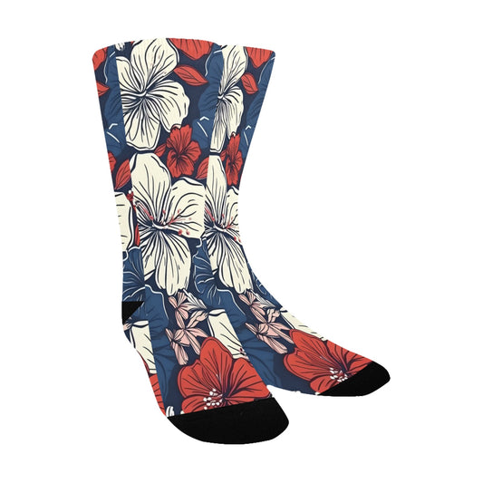 USA/American Flag Inspired Hawaiian Floral Pattern Kid's Custom Socks (Made in the USA)