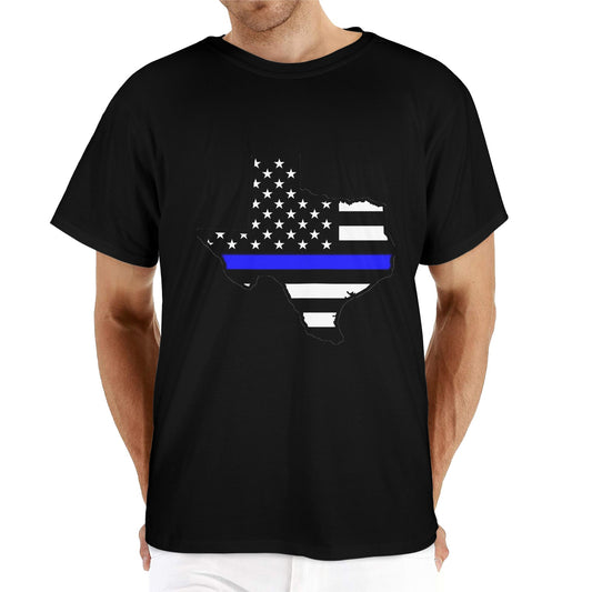 Thin Blue Line Flag Inspired Texas Shape Men’s Heavy Cotton T-Shirt (Made in the USA)