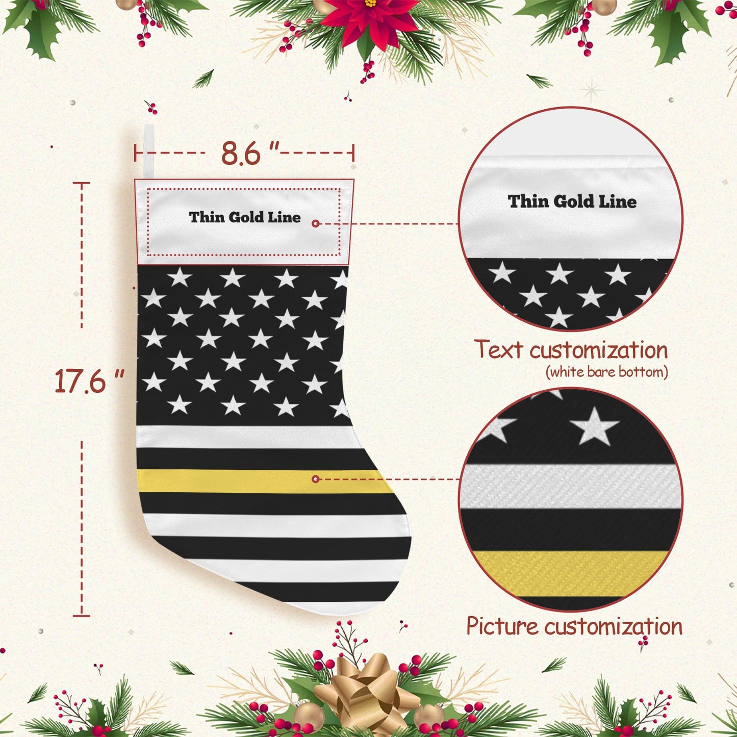 Thin Gold Line Flag Christmas Stocking(Made in USA)