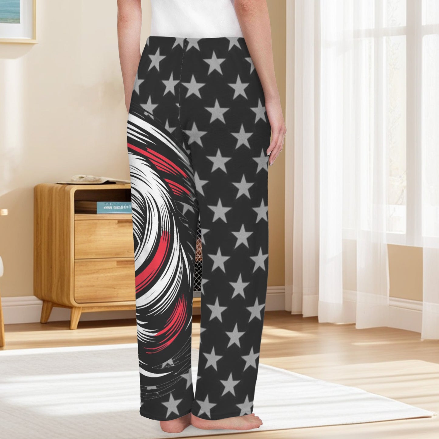 Thin Red Line Flag Inspired Eagle Women's Flannel Pajama Trousers Made in the USA