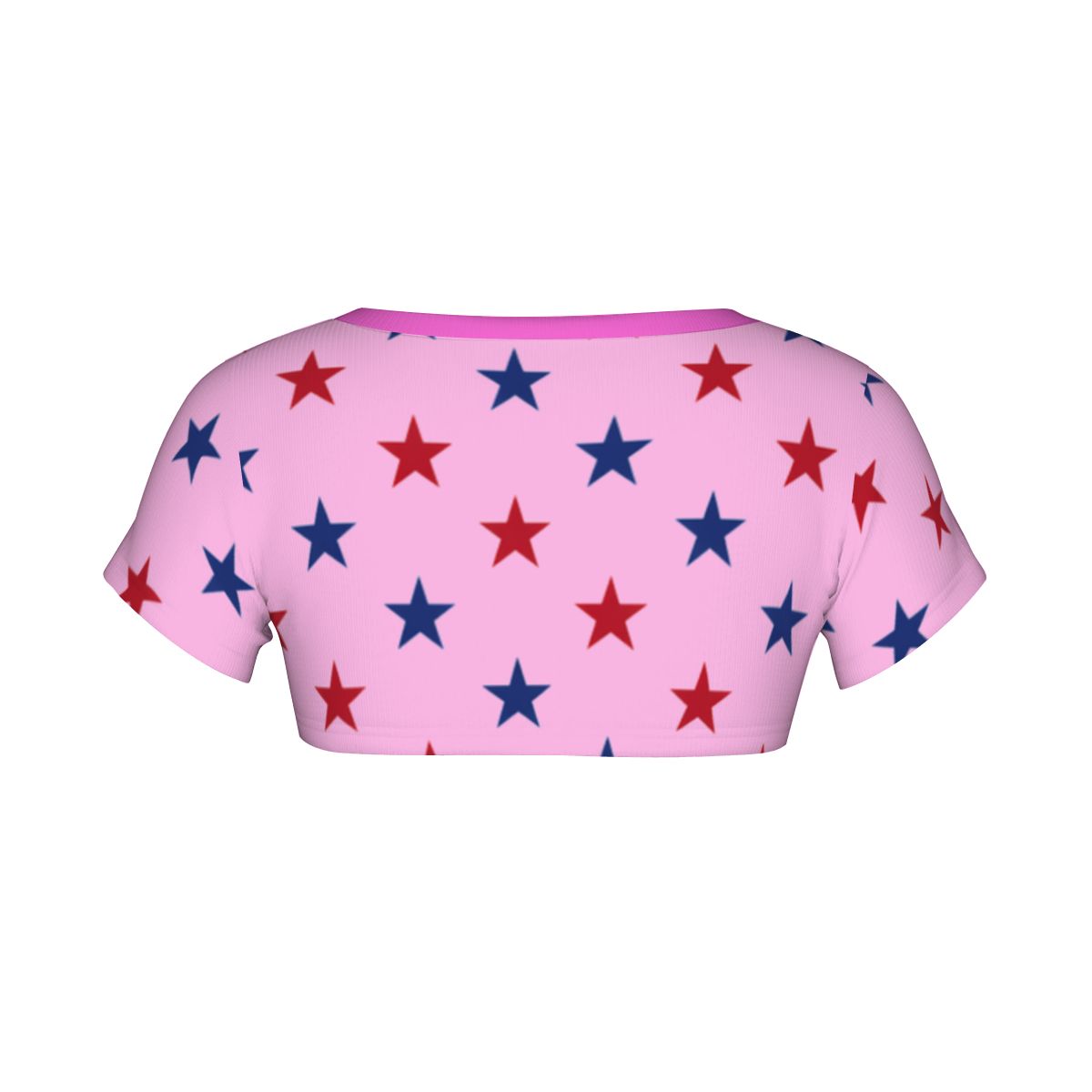 USA/American Flag Inspired Red & Blue Stars on Pink Women's 1/2 Cut Short Sleeve T-Shirt