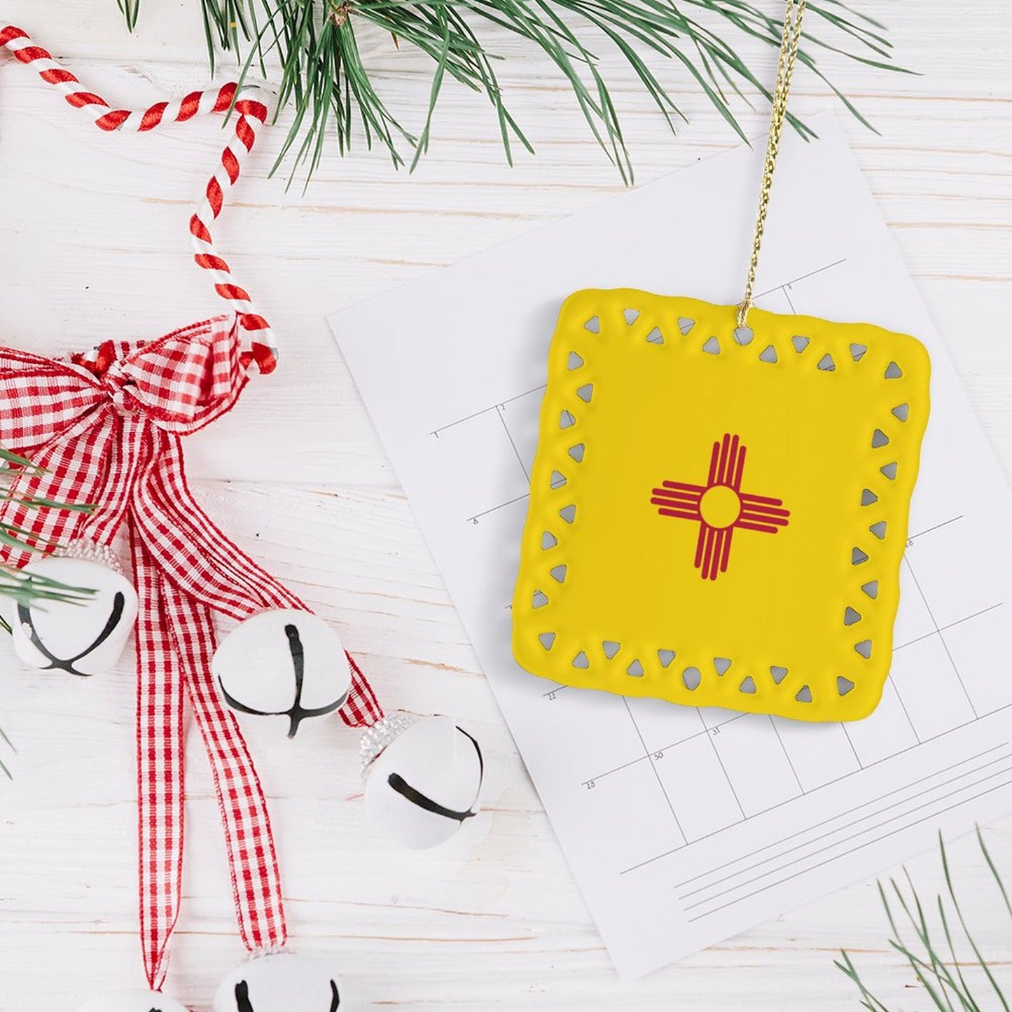 New Mexico Flag Inspired Square Ceramic Ornament Made in the USA