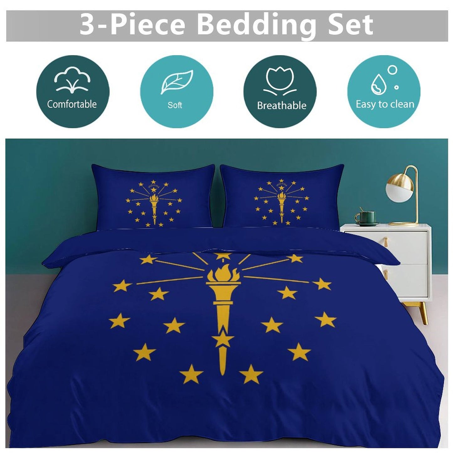 Indiana Flag Inspired 3-Piece Bedding Set (1 Duvet Cover + 2 Pillow Shams) – 102"×90"