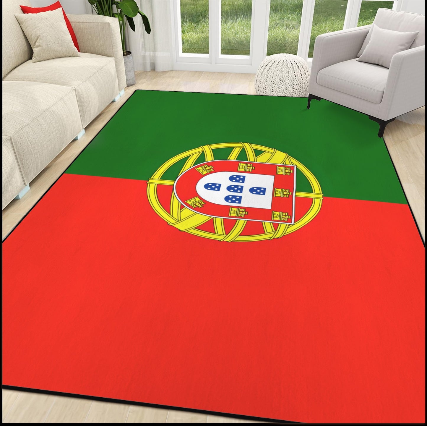 Portugal Flag Inspired 84x60 Inch Area Rug with Black Binding (Made in the USA)