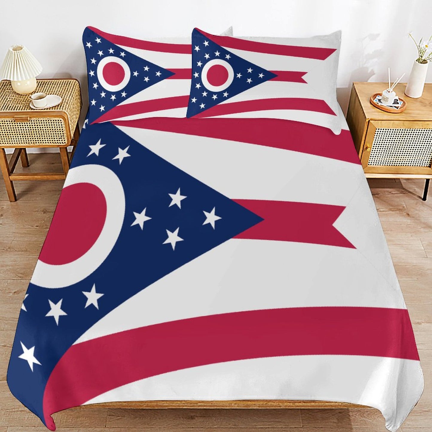 Ohio Flag Inspired 3-Piece Bedding Set (1 Duvet Cover + 2 Pillow Shams) – 102"×90"