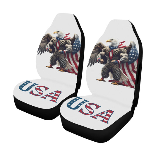 USA/American Flag Bald Eagle with Cape Car Seat Cover Airbag Compatible(Set of 2, white)