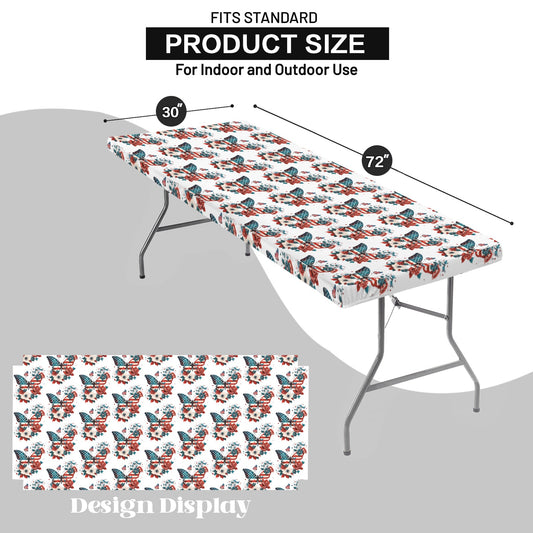 USA/American Flag Inspired Butterfly Pattern Custom Elastic Fitted Tablecloth 72x30 inch (Made in the USA)