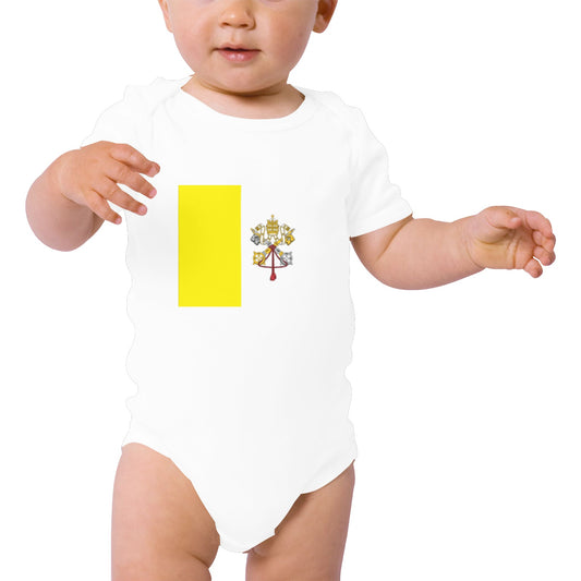 Vatican City Flag Baby Short Sleeve Unisex Bodysuits（Made in USA）