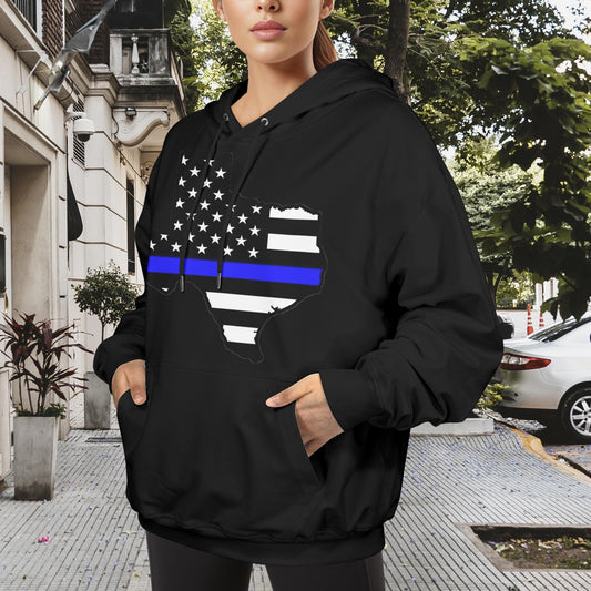 Thin Blue Line Flag Inspired Texas Women's Hoodie (Made in the USA)