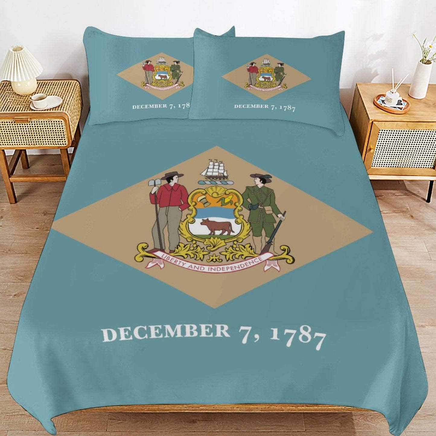 Delaware Flag Inspired 3-Piece Bedding Set (1 Duvet Cover + 2 Pillow Shams) – 102"×90"