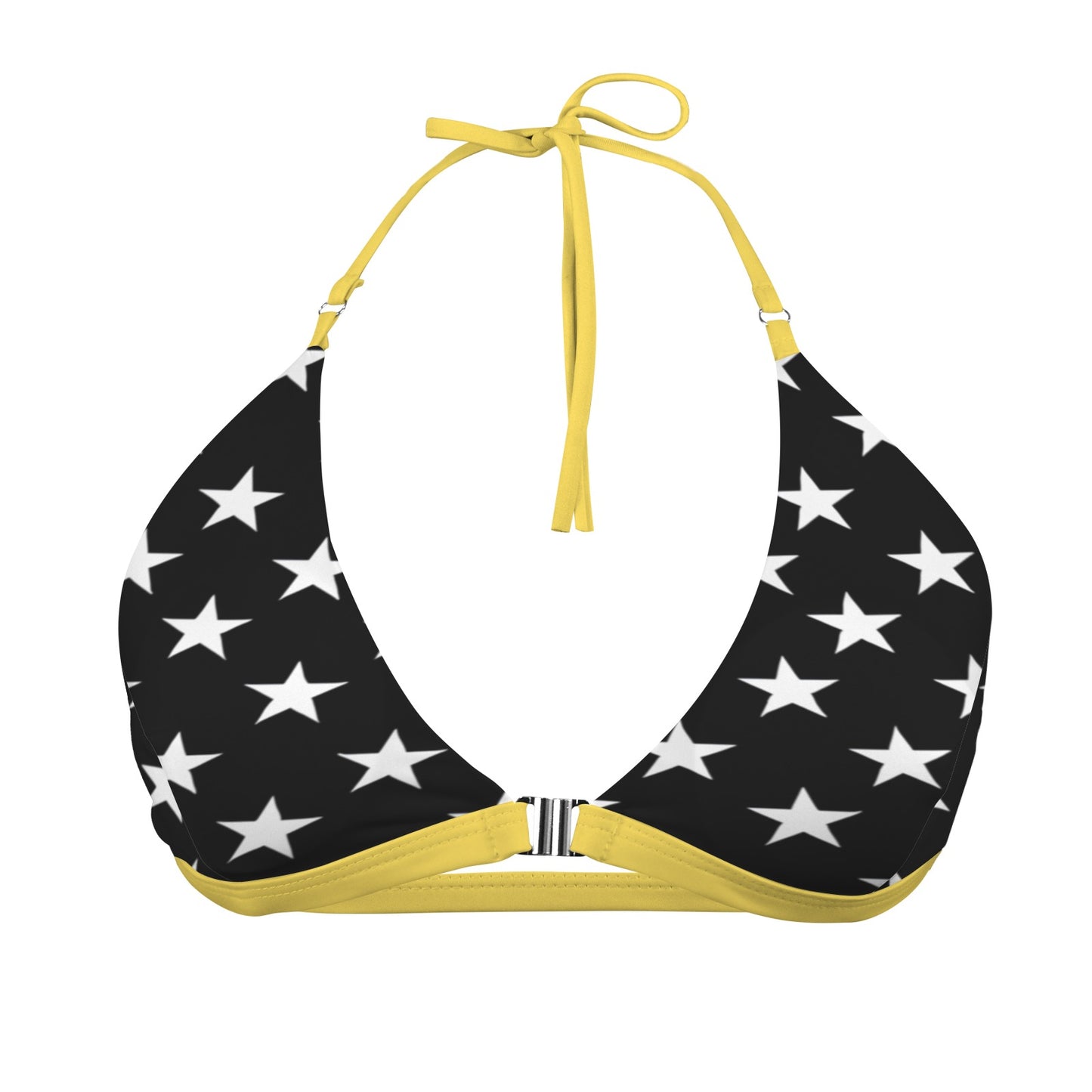 Thin Gold Line Flag Inspired Women's Halter Bikini Top with Front Buckle