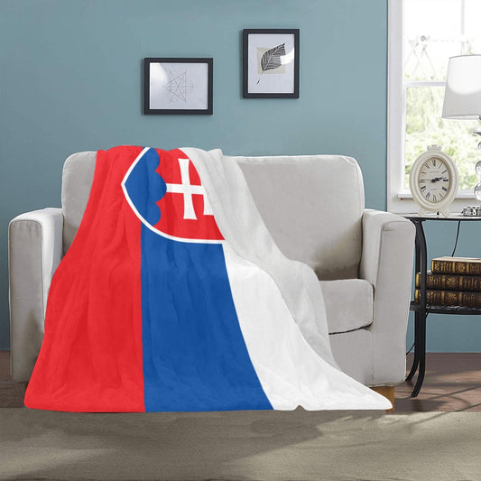 [Luv My Flag] Slovakia flag blanket draped over beige sofa.