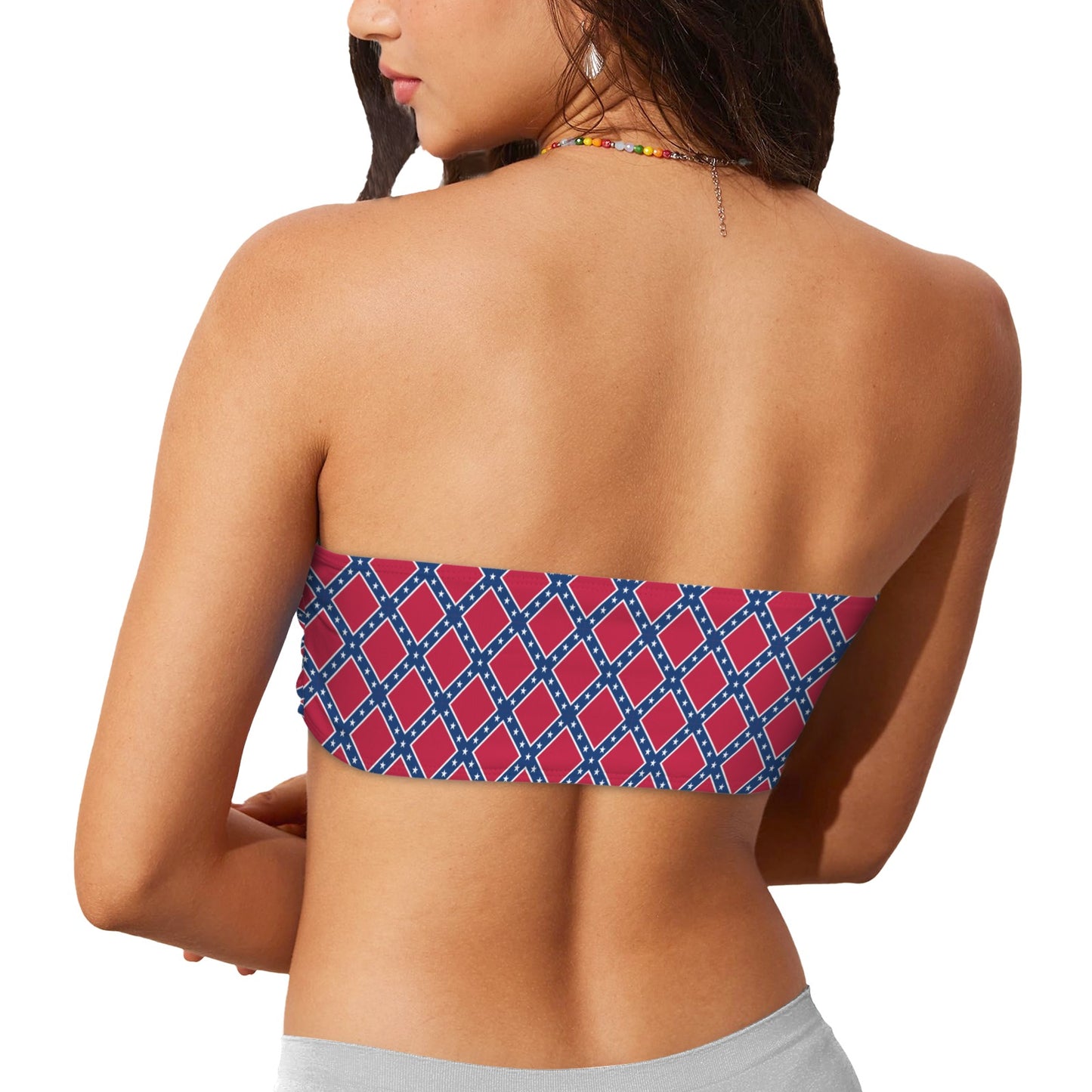 Confederate States Battle Flag Inspired Pattern Chest Wrap Bikini Top (Model S36)