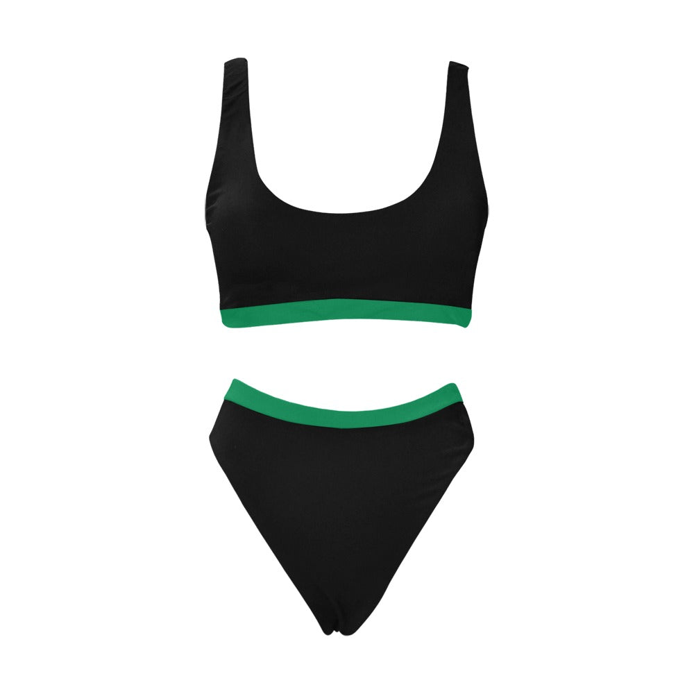 Thin Green Line Flag Inspired Style-2 Sport Top & High-Waisted Bikini Swimsuit