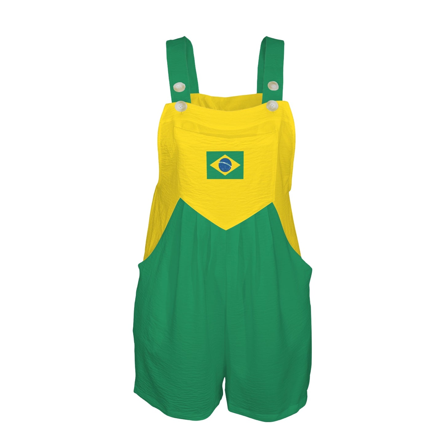 Brazil Flag Inspired Pocket Bib Short Romper