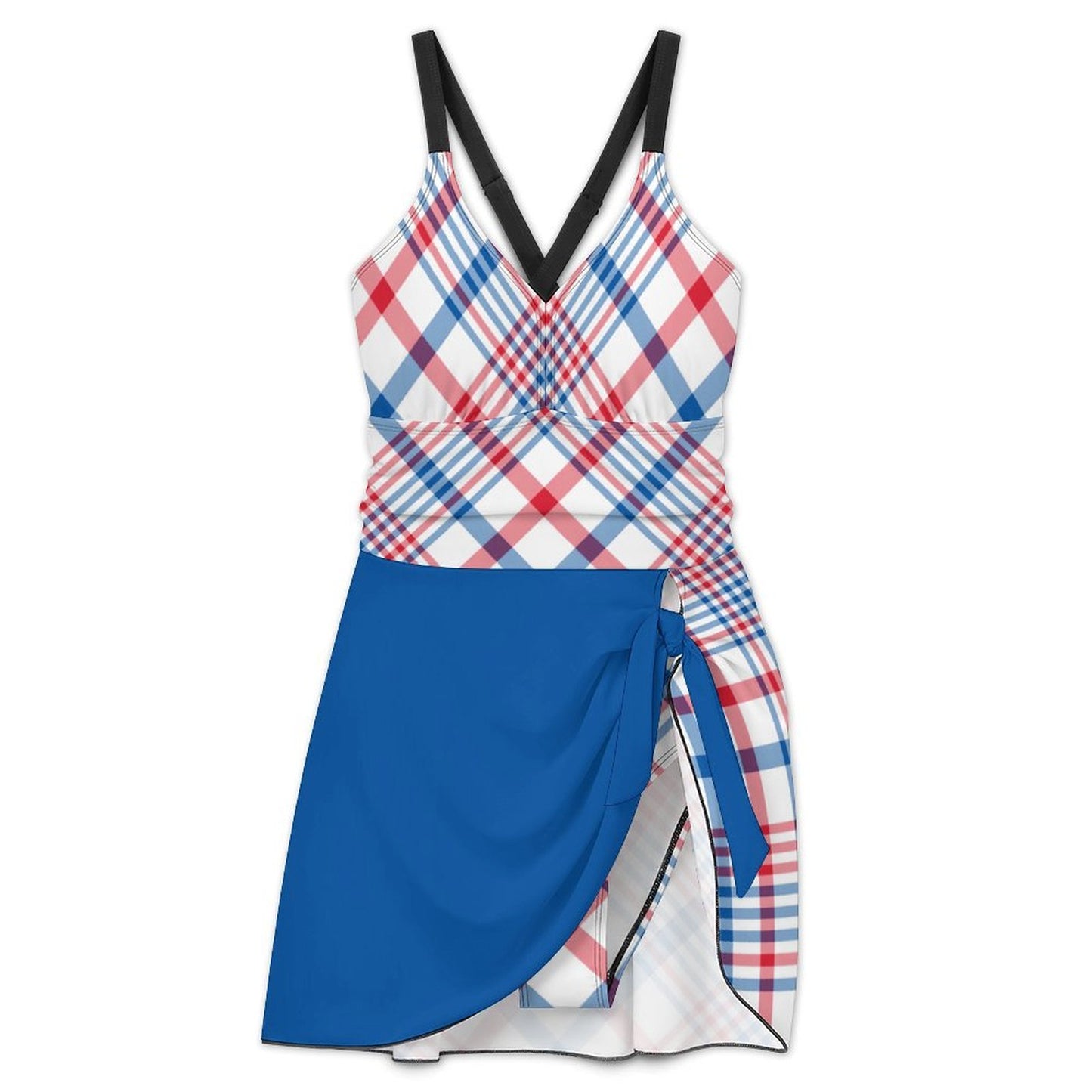 USA/American Flag Inspired Plaid Pattern Women's Hem Tie One-piece Swimsuit
