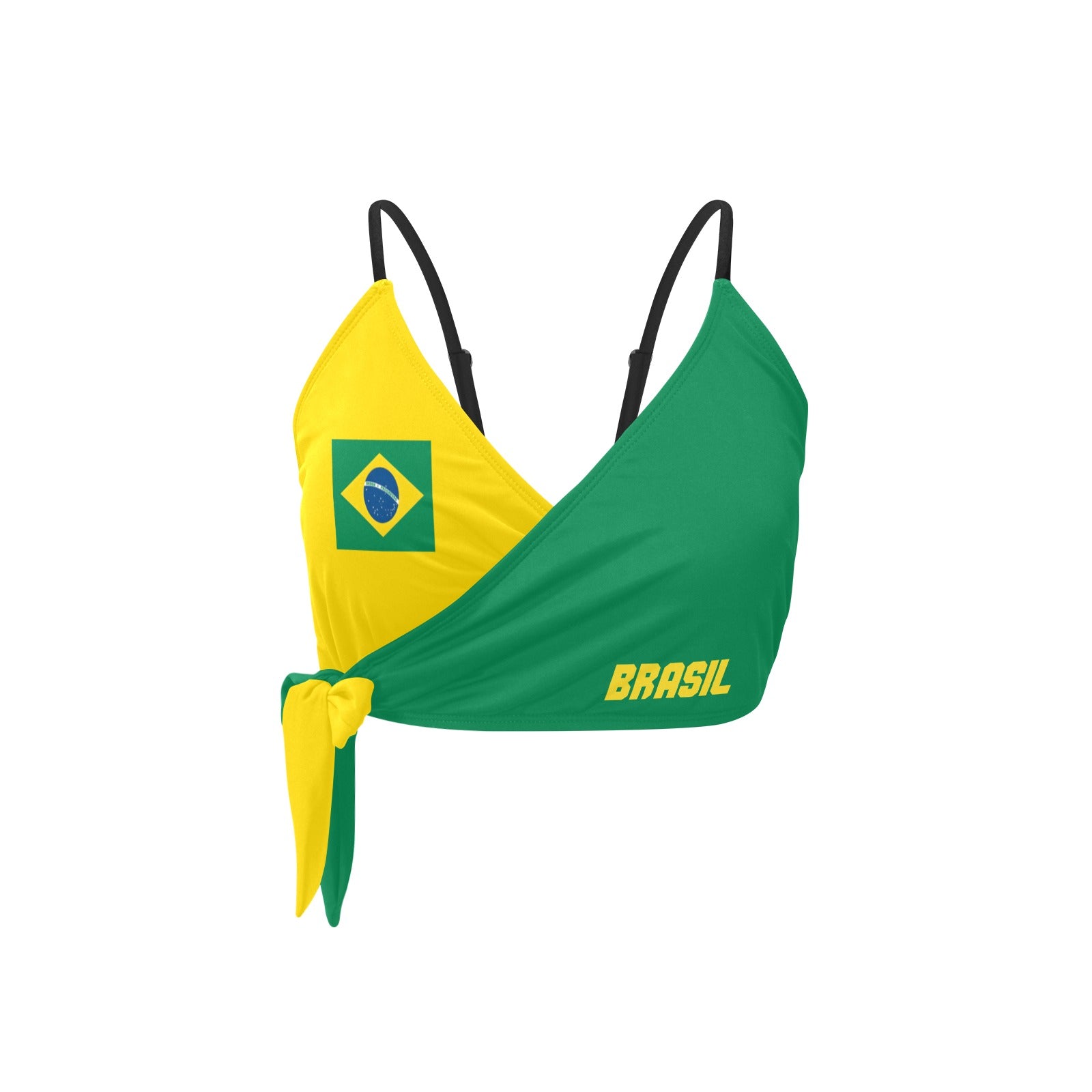Brazilian flag wrap top with "Brasil" logo, by [Brand].
