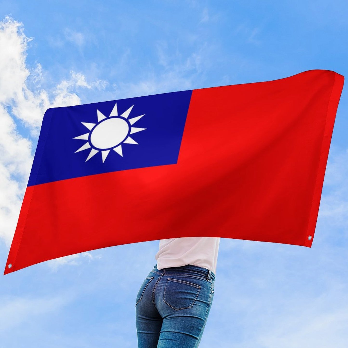 Taiwan Flag Inspired Wall Mount Flag with Four Grommets (35x59 in)