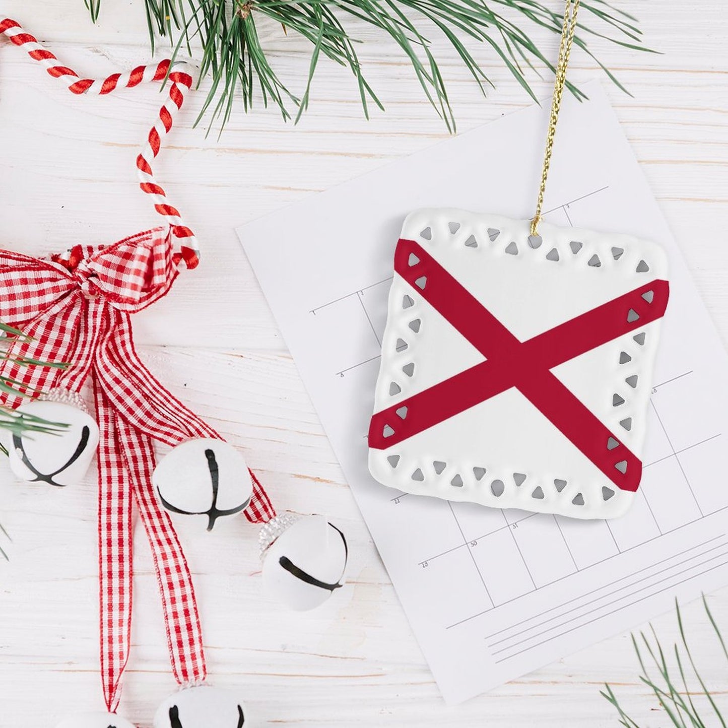 Alabama Flag Inspired Square Ceramic Ornament Made in the USA