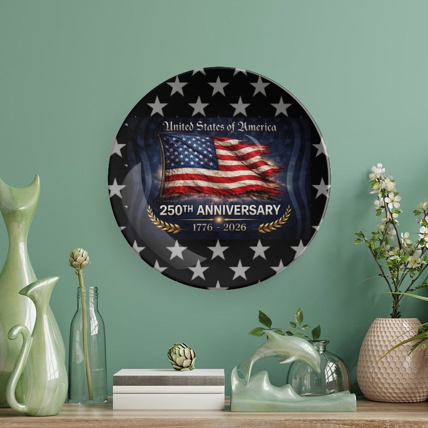 America 250 Anniversary USA/American Flag Inspired Bone China Decorative Plate