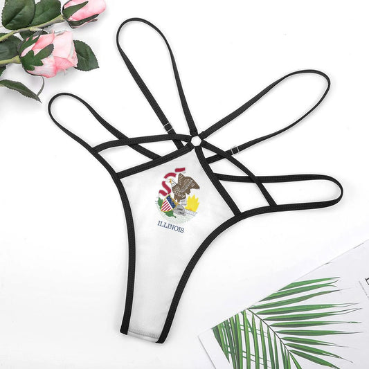Black strappy bikini with Illinois emblem by [Brand].