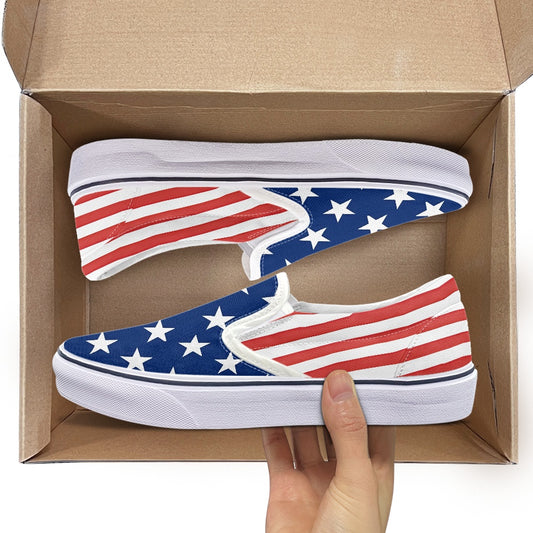 American Flag Inspired Patriotic Slip-On Canvas Sneakers USA Pride - Luv My Flag