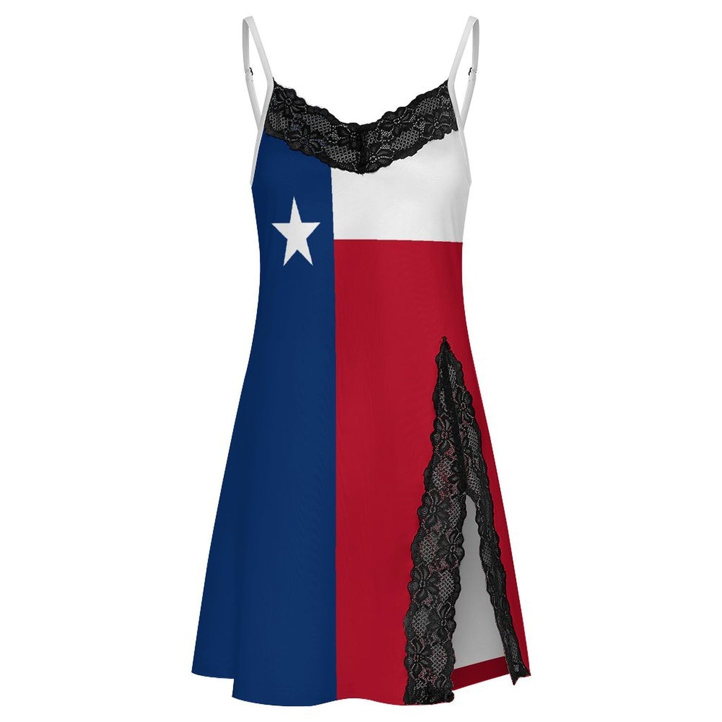 Texas Flag Inspired Women's Lace Slit Cami Pajama Dress
