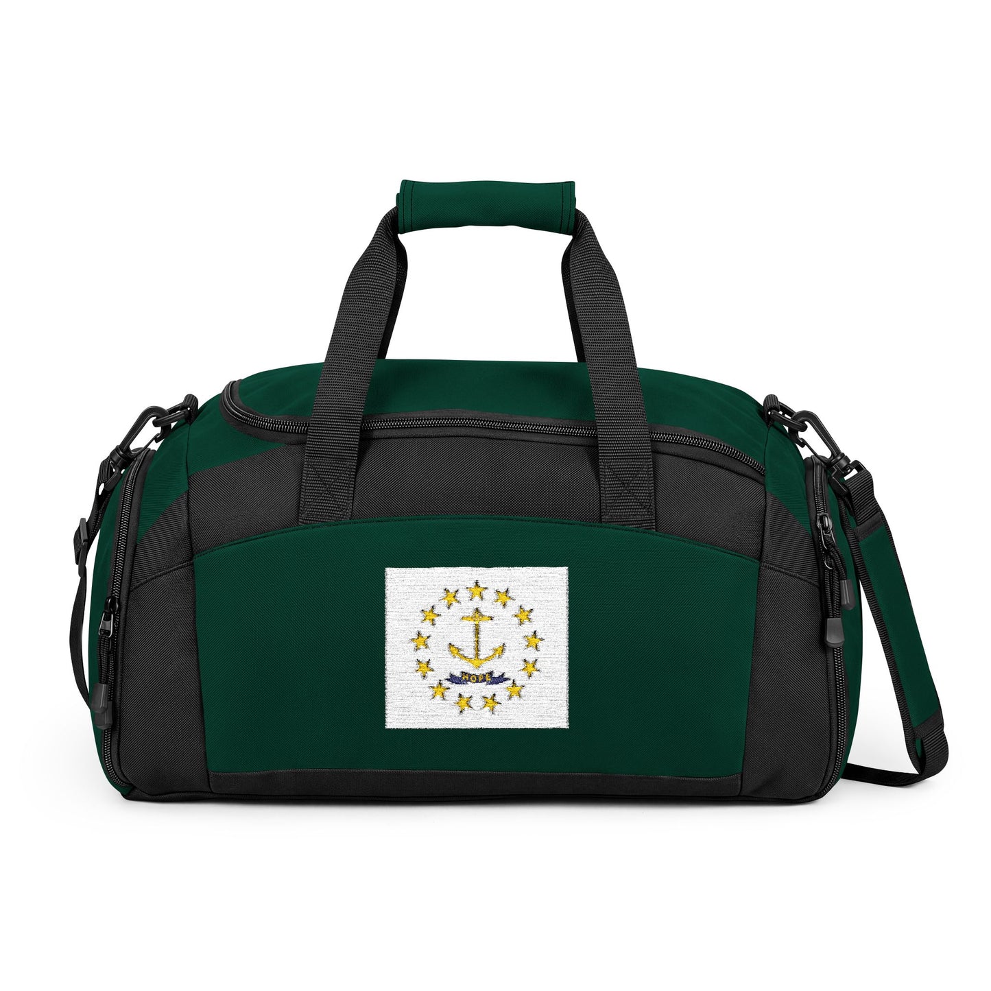 Rhode Island Flag Gym Bag — Black Duffle with Embroidered Rhode Island Flag