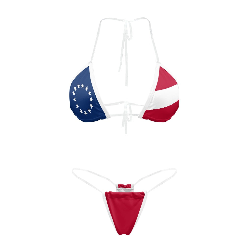 Confederate States Flag Inspired Transparent String Thong Bikini